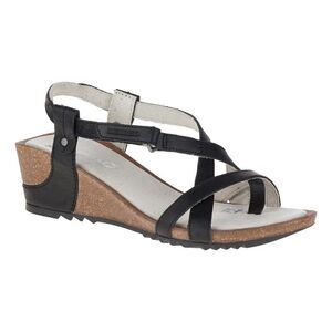 Merrell Womens Revalli Aura Post Strappy Wedge Sandals Black Leather No Size Tag